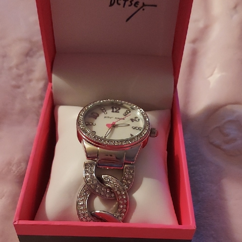 Betsey Johnson Silver Watch with Crystal Chain Links